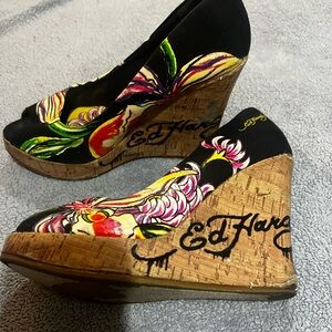 Ed Hardy Women's Black and Multicolor Wedge Shoes